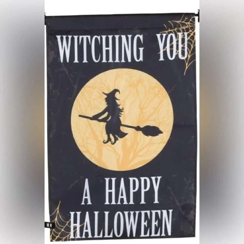 Witching You A Happy Halloween Witch Moon Broom Garden Yard FLAG- NEW 12